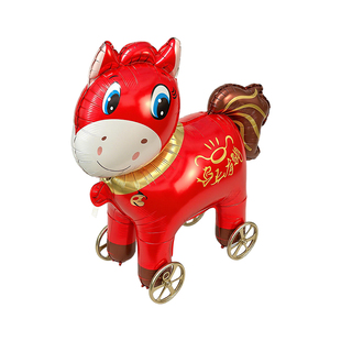 儿童牵绳带轮子可走路卡通动物铝膜气球户外遛娃公园散步摆摊装饰