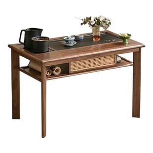 黑胡桃木轻奢高级感阳台实木茶桌2025新款高端新中式家用小型茶台