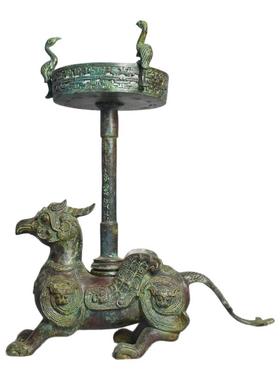 仿古青铜器做旧神兽灯盏纯铜灯具