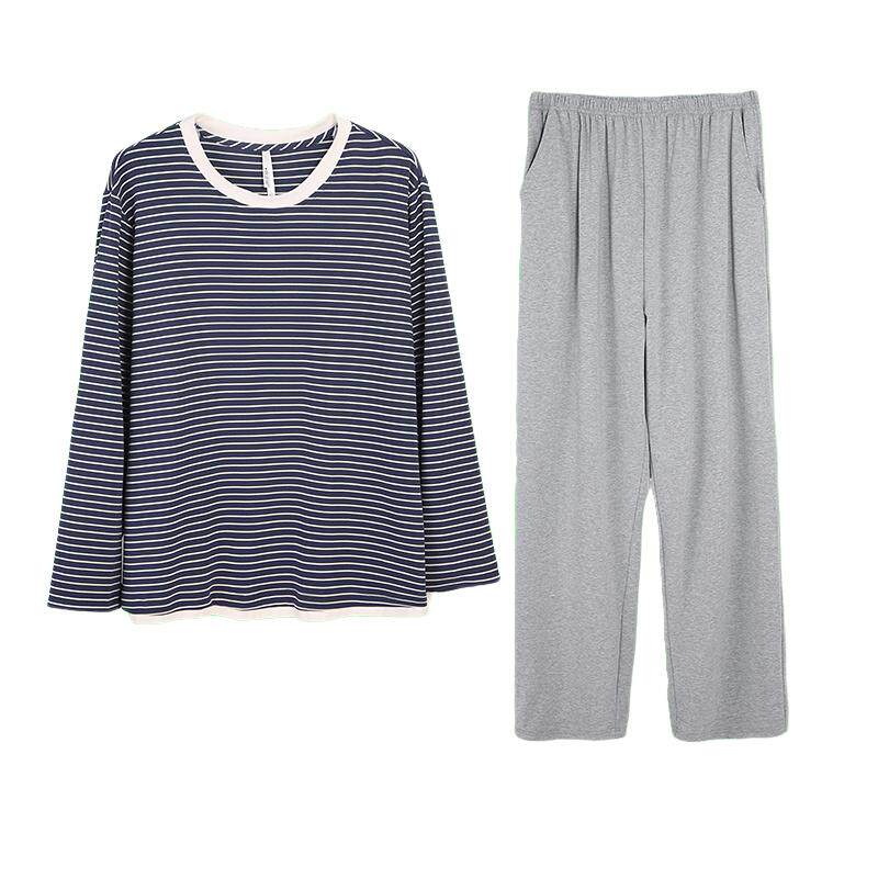 安之伴【巨柔软】睡衣女春秋季带胸垫纯棉套装秋款条纹长袖家居服