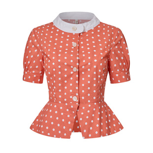 Chings复古1950年代波点收腰连衣裙 荷叶摆显瘦A字裙优雅显瘦套装