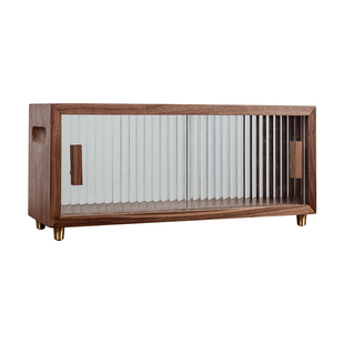 实木桌面收纳盒防尘水杯收纳柜黑胡桃木茶具杯子置物架台面餐边柜