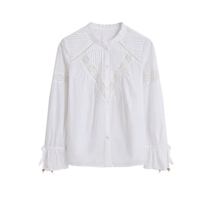 MELLOW SENSE全棉法式蕾丝娃娃衫镂空钩花浪漫感白衬衫