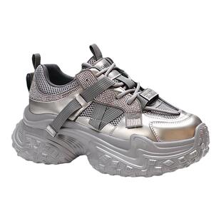 COMELY康莉2026新款厚底系带老爹鞋水钻网面运动休闲鞋女KJH51011