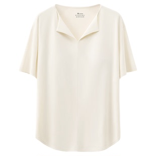 莫代尔带胸垫短袖t恤女士v领睡衣单件上衣家居服夏季冰丝女款夏天