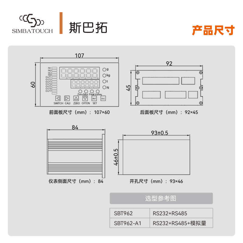 斯巴拓SBT962压力传感器控制显示仪表高频精准模拟量RS232485输出