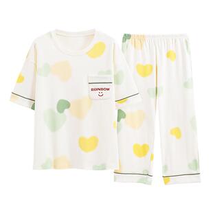 南极人睡衣女款2026新款高级感夏季纯棉短袖七分裤休闲家居服套装