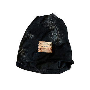 日系扎染贴布黑色堆堆帽女废土风大头围包头帽子时尚百搭护耳冷帽