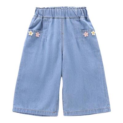 女童薄款牛仔裤夏季冰丝阔腿裤子