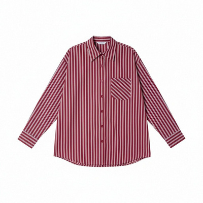 26春装新款条纹衬衫设计感小众撞色宽松时尚慵懒翻领通勤休闲上衣