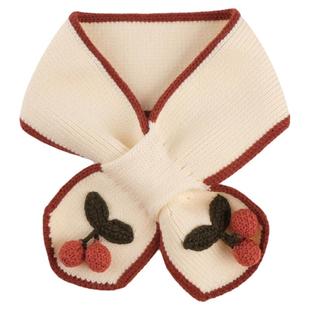 婴儿围巾秋冬季手工樱桃针织交叉围脖宝宝洋气保暖护颈韩版男女童