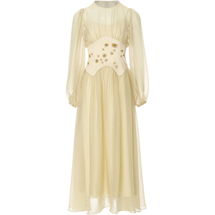 从那以后法式田园风连衣裙长袖网纱长裙高级感圆领米色裙子女春季