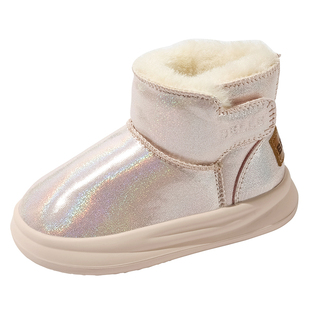 百丽童鞋儿童雪地靴女童冬季新款加绒宝宝短靴小童大棉鞋雪地棉鞋