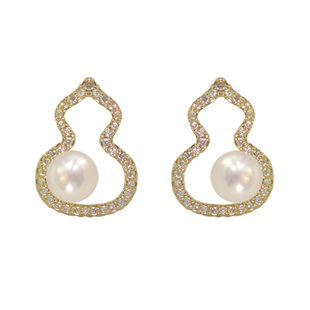 春格子葫芦天然真珍珠蚊香盘无痛耳夹无耳洞女复古气质时尚感耳钉