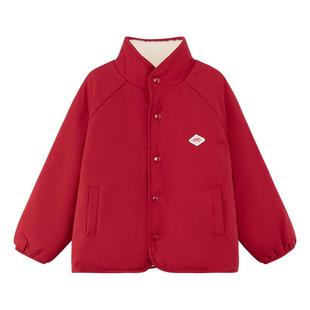 左西童装女童棉服2025新款儿童新年红色夹棉两穿仿羊羔绒暖绒外套