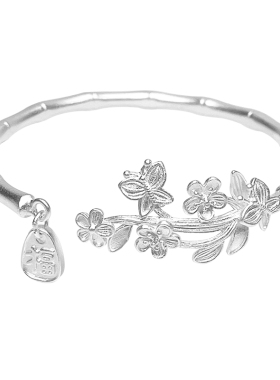 纯银9999竹节蝴蝶花枝国风手镯礼