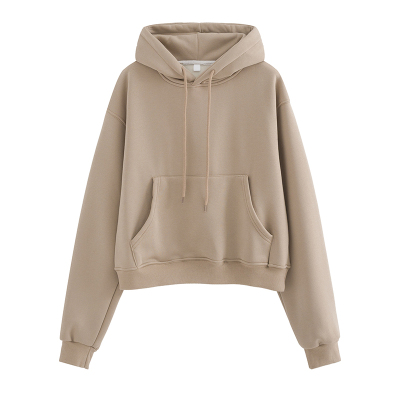 韩系慵懒风短款连帽加绒卫衣