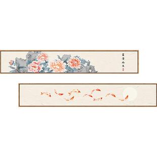 花开富贵客厅沙发背景墙装饰画牡丹新中式横版窄长条挂画茶室壁画