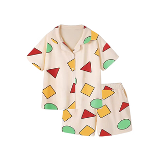 蜡笔小新儿童睡衣女夏天薄款纯棉空调男孩可爱风卡通家居服套装