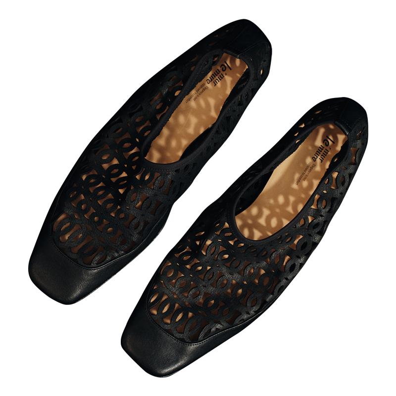 Le' Murmure 春夏季新款复古风镂空一脚蹬真皮晚晚风气质单鞋女