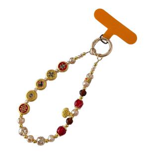 2025五路财神招财手机链玄学转运旺财国潮手腕挂链高端中国风黄水晶串珠手链高级防丢链条挂绳包钥匙扣挂件壳