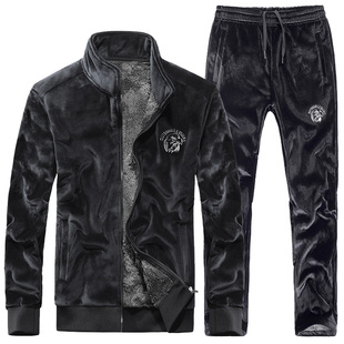 啄木鸟金丝绒套装男士冬季外套加绒保暖加厚运动休闲居家服两件套