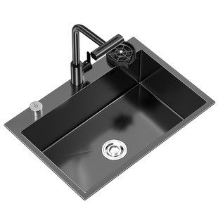 纳米厨房水槽单槽手工加厚SUS304不锈钢黑色家用洗菜盆洗碗盆水池