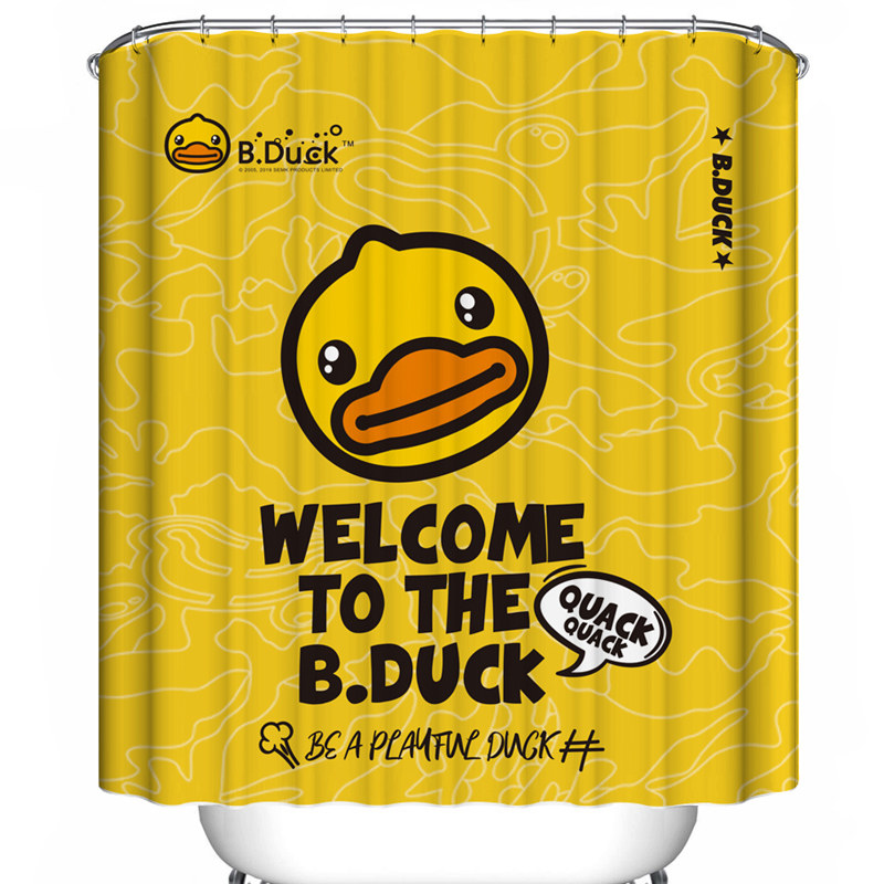 B.duck小黄鸭浴室防水防霉涤纶布卫生间磁性浴帘窗帘隔断门帘拉帘