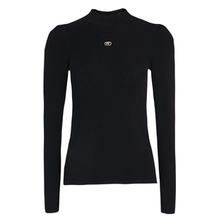 商场同款FF||仿佛冬圆领黑色羊毛衫女针织打底衫薄款