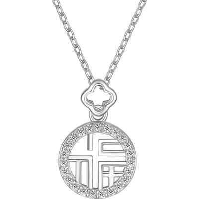 周六福福牌项链S925银吊坠女国潮锁骨链新年礼物送女友