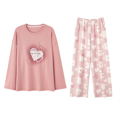 紫色花语女纯棉带胸垫睡衣