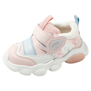 百丽童鞋女童运动鞋冬季加绒保暖毛毛虫鞋男童软底轻便宝宝休闲鞋