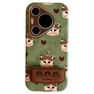 拓岚 适用华为pura80pro+新款手机壳赵露思同款绿色Pura70ultra卡通哭娃皮质折叠支架mate70/60/50pro挂绳女