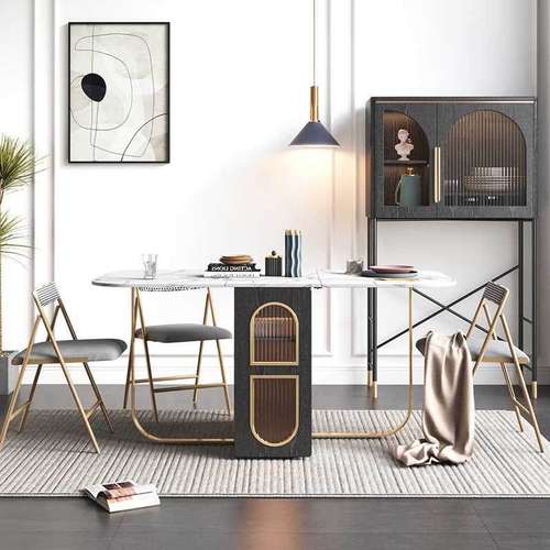 轻餐桌岩椅套户型小户型收纳奢餐柜饭桌储小户边组合板桌子折叠可