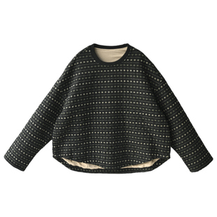 包邮F81570 文艺休闲复古圆领小花刺绣宽松撞色内衬套头棉服女冬