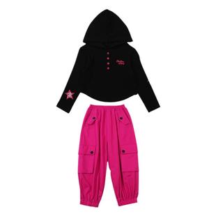 连帽抽绳卫衣火龙果裤子多巴胺穿搭女童工装裤2025新款超酷套装潮