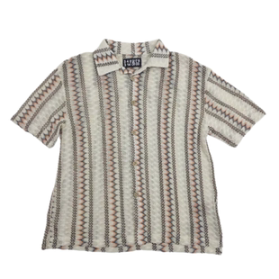 复古镂空网眼短袖衬衫 古巴领夏季透气提花条纹度假开衫Men Shirt