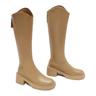 【王小毒】赴约●粗跟长靴女冬季新款V口靴子女加绒长高筒骑士靴