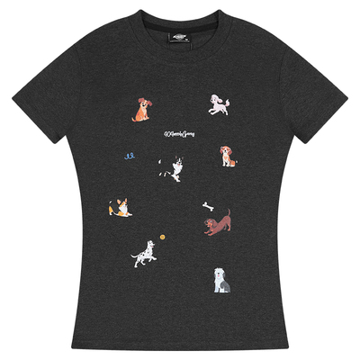 404MOB数码印花可爱狗短袖T恤女2026夏短款修身显瘦正肩辣妹上衣t