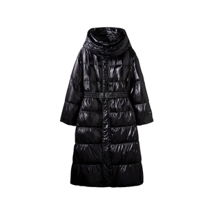 U/TI黑色高街长款羽绒服女装设计感轻盈鸭绒外套尤缇时尚冬季新款