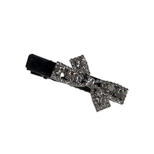 韩国黑色丝绒满钻小发夹蝴蝶结边夹闪亮镶钻刘海侧边夹鸭嘴夹轻奢