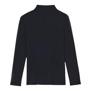 TENGS滕氏女装春季长袖黑色针织衫绵羊毛半高圆领百搭基础衫