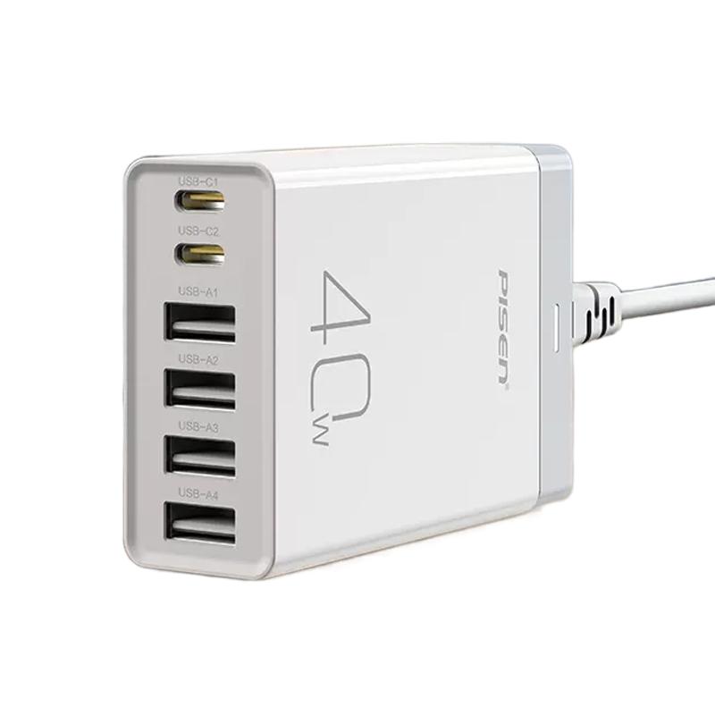 品胜40W多口充电器6孔4USB充电头适用iphone14苹果8华为PD快充vivo小米OPPO手机iPad电源5口六口typec插头20W