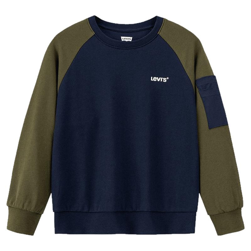 Levi's李维斯儿童拼色插肩圆领卫衣秋男女中大童宽松休闲套头上衣