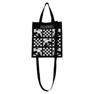 可爱熊猫针织单肩托特手拎编织包大容量棋盘格黑白百搭时尚通勤袋