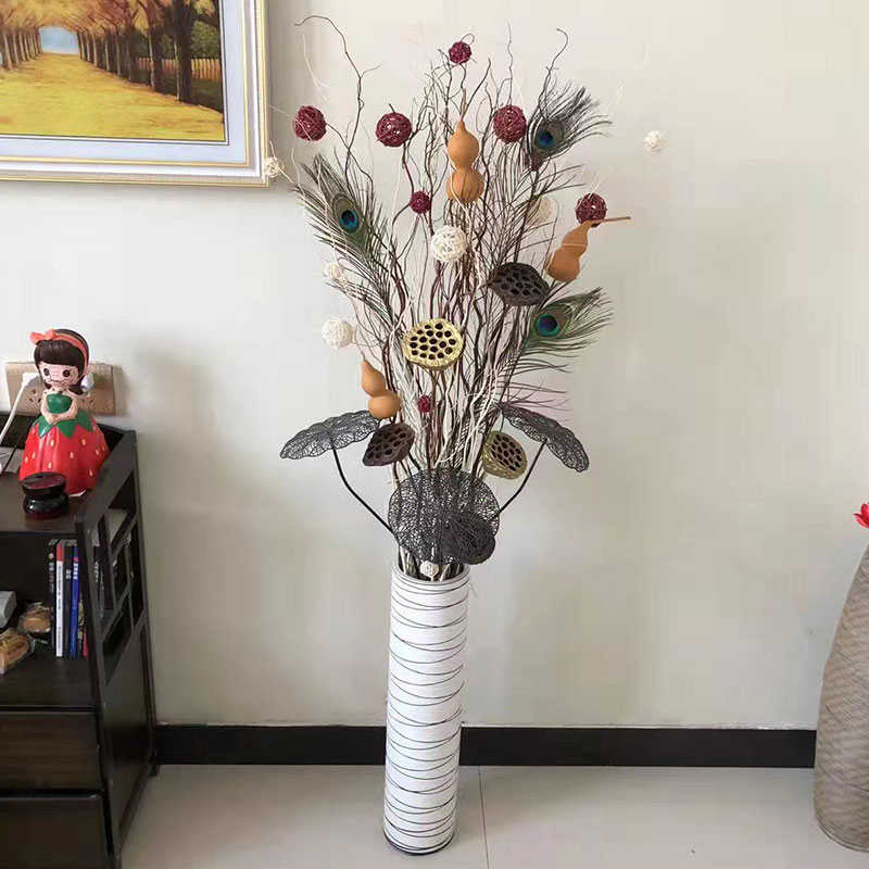 干树枝装饰客厅落地干花瓶陶瓷玄关居家龙柳插花天然干枝艺术摆件