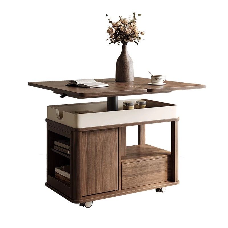 可移动茶几客厅升降实木小推车