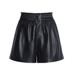 海宁真皮皮短裤秋季新款女士绵羊皮阔腿裤百搭高腰靴裤松紧腰裤子