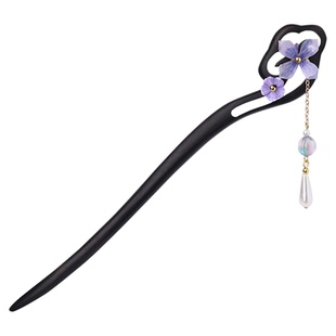 紫色发簪天然黑檀木簪子新中式绝美步摇古风女高级感送女友七夕节