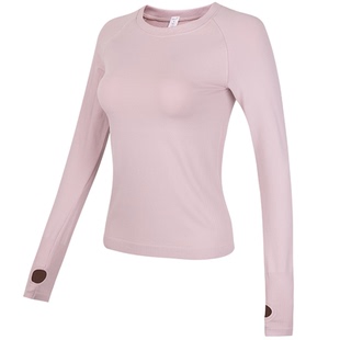 瑜伽服长袖带胸垫裸感透气运动上衣弹力显瘦普拉提训练健身T恤秋